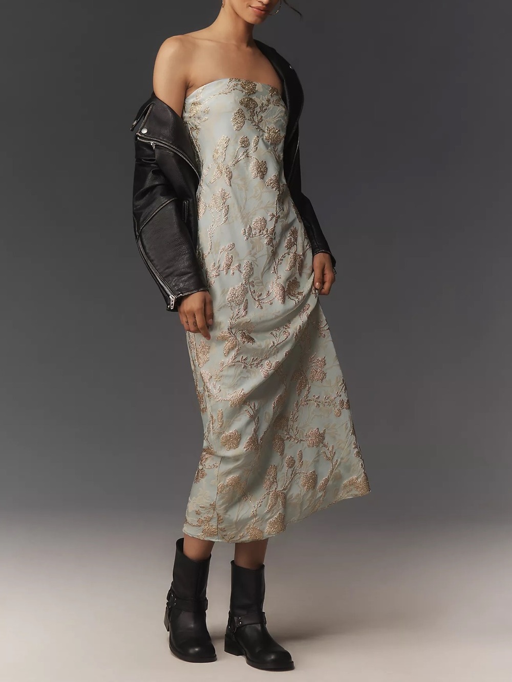 Anthropologie Brocade Strapless Maxi Dress